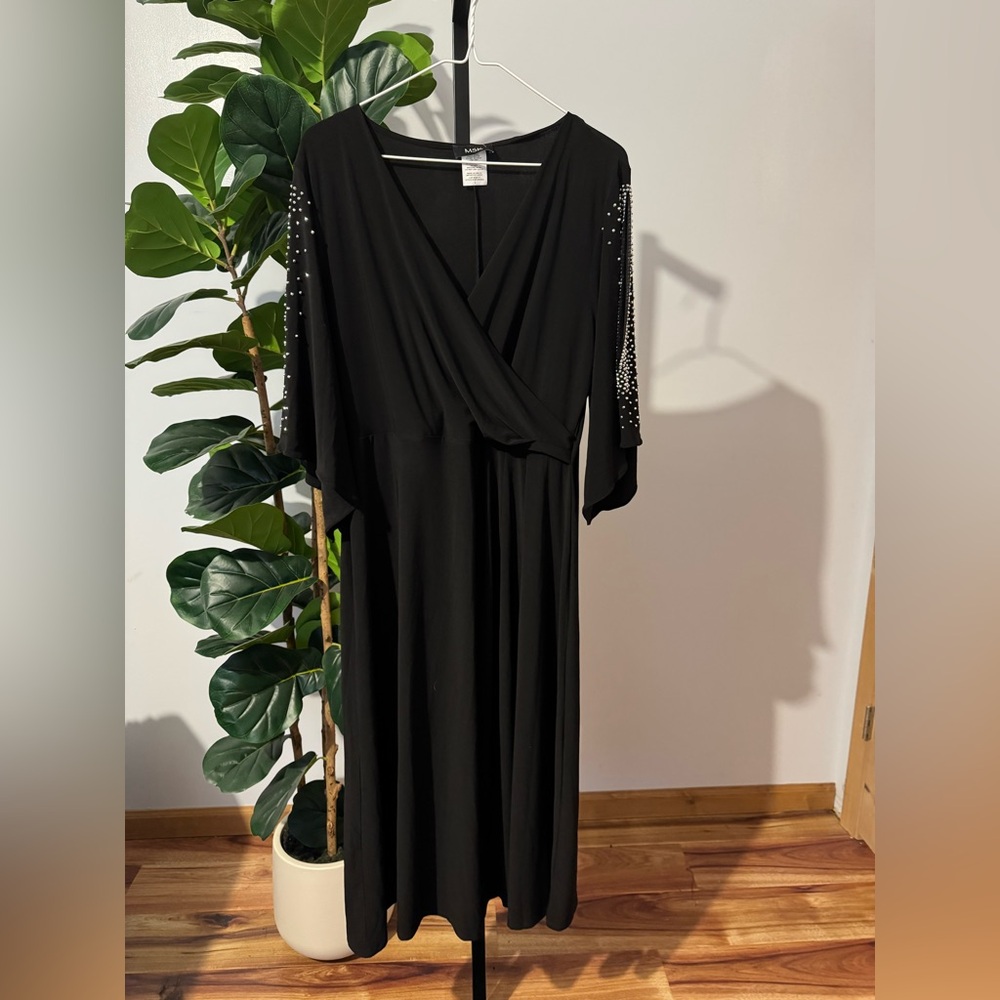 MSK Black Maxi Dress with Rhinestone Sleeve Accents